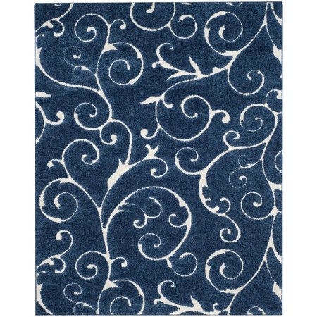 SAFAVIEH 8 x 10 ft. Shag Power Loomed Large Rectangular Area Rug, Dark Blue and Cream SG455-6511-8